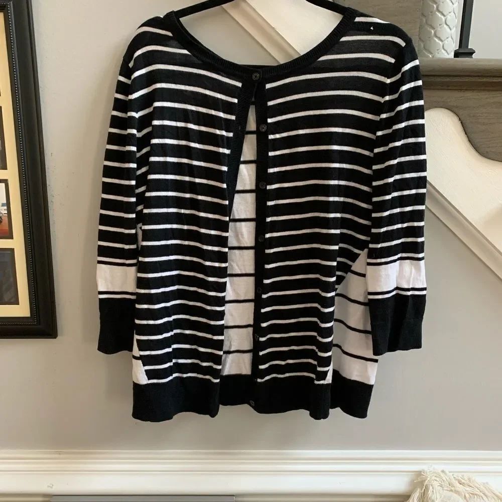 Susina Black & White Stripe Light Cardigan Sweater XL